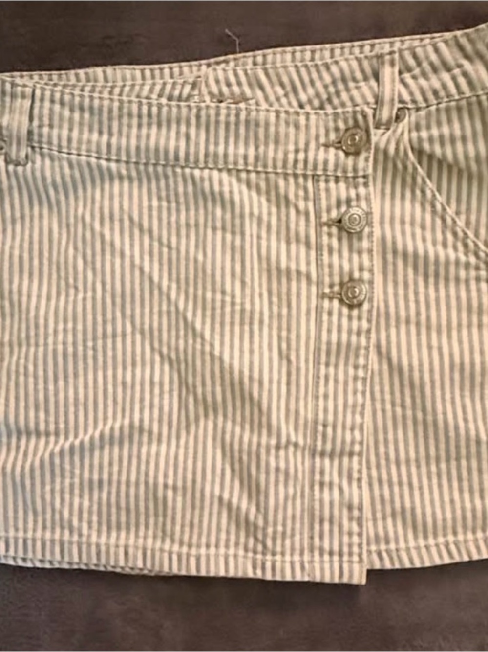 Striped Mini Skirt in Light Blue and White with Button-Front